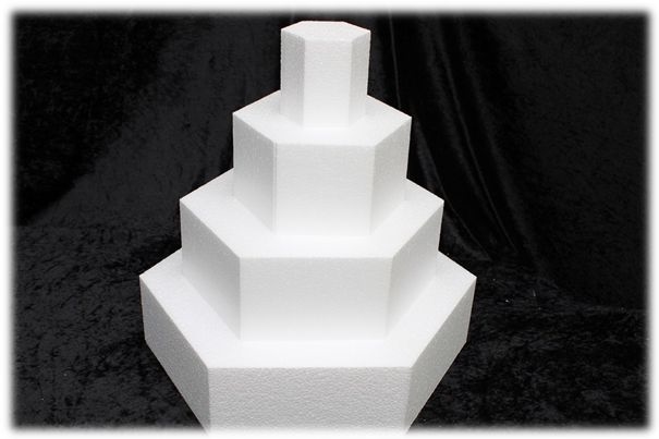 Hexagon cake dummies with straight edges of 10 cm high