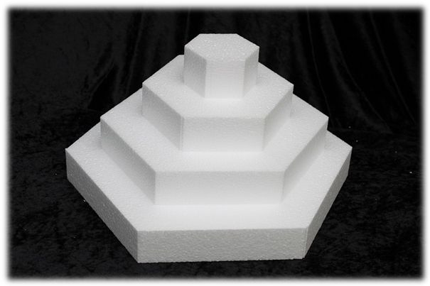 Hexagon cake dummies with straight edges of 5 cm high